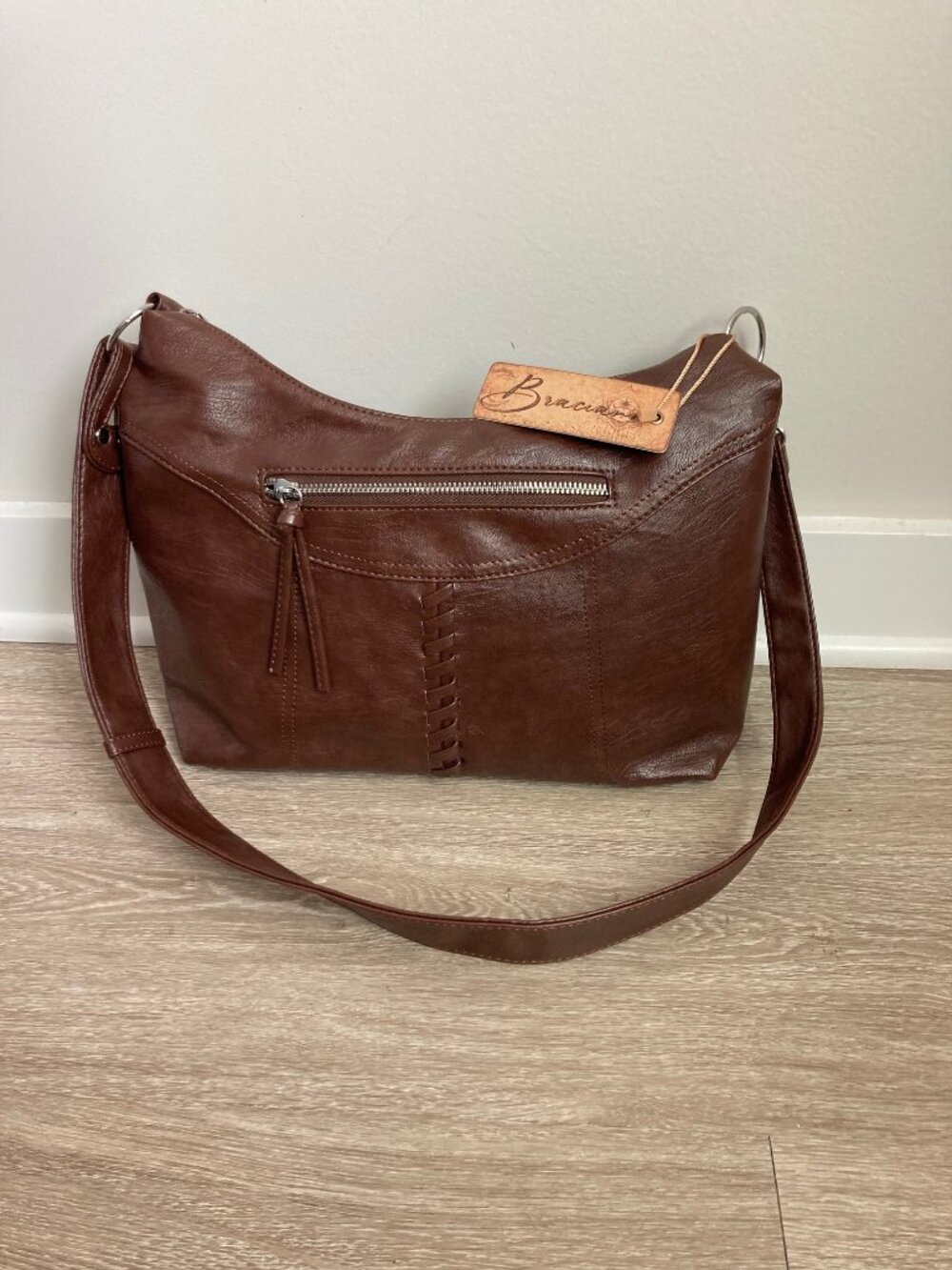 Braandy Brown Faux Leather Hobo Shoulder Bag.